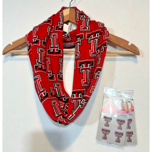 Texas Tech Infinity Scarf + Temp Tattoos Red Riders Spirit Graphic Emerson Stree - Picture 1 of 11